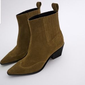 Zara Cowboy Split Leather Heeled Ankle Boot